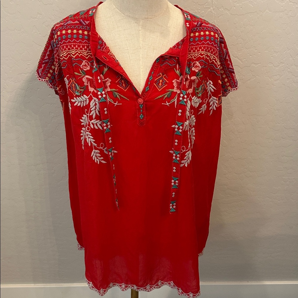 Johnny Was Scarlet Embroidered Top